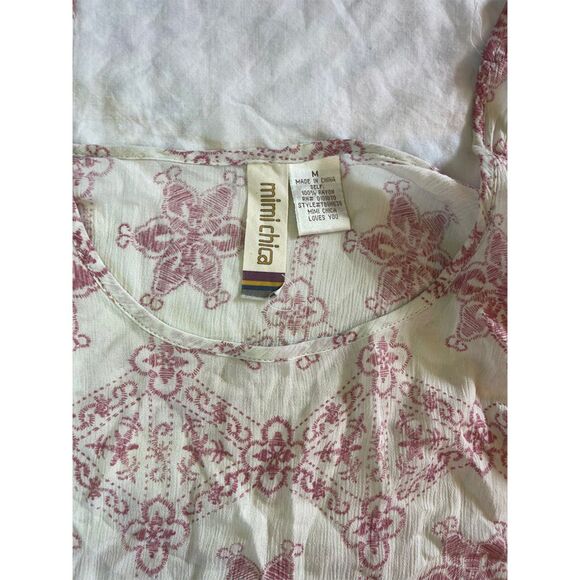Mimi Chica Soho Sharkbite Tunic | Pink Paisley Lace Trim Festival Top | Size M - Picture 13 of 15